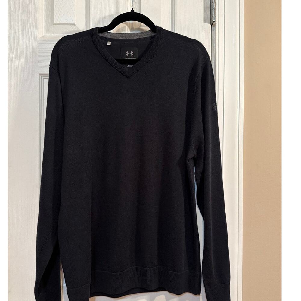 Under Armour Merino Wool V-neck Sweater Black Golf Pullover Size M